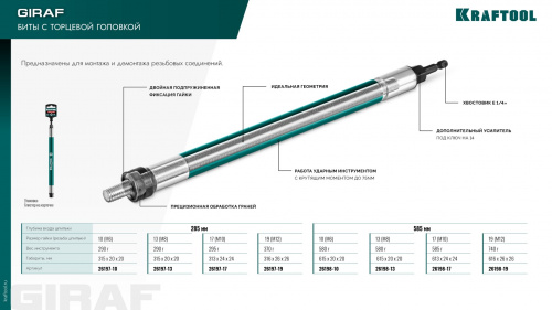 KRAFTOOL X-DRIVE LONG, 13 мм (М8), 585 мм, экстрадлинная ударная бита с торцовой головкой (26198-13)