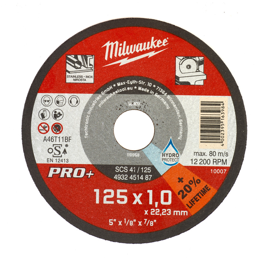 Диск отрезной по металлу/нерж. MILWAUKEE PRO+ SCS 41/125, D125x1x22.2мм 4932451487