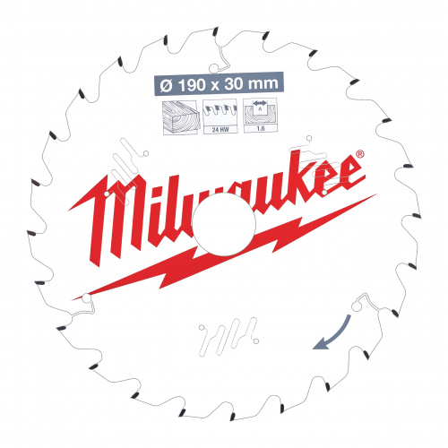 Диск пильный по дереву MILWAUKEE D190x1.6х30мм, Z24 ATB 4932471300