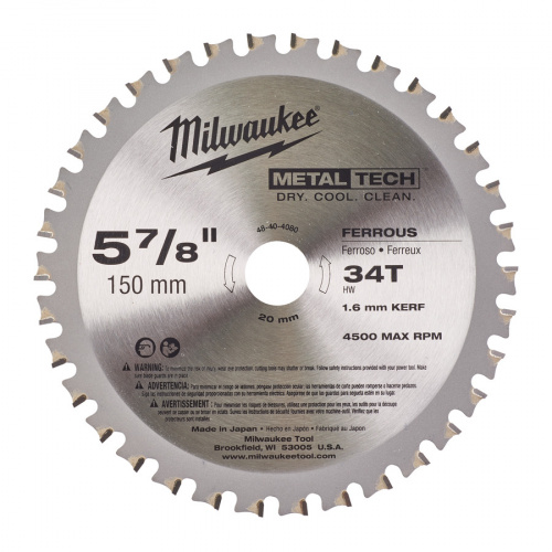Диск пильный по металлу MILWAUKEE D150x1.6x20мм, Z34 48404215