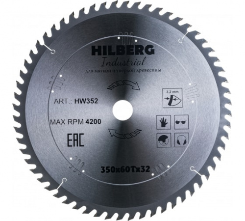 Диск пильный Hilberg Industrial Дерево 350*32*60Т HW352
