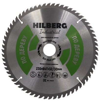Диск пильный Hilberg Industrial Дерево 230*32/30*64Т HW239