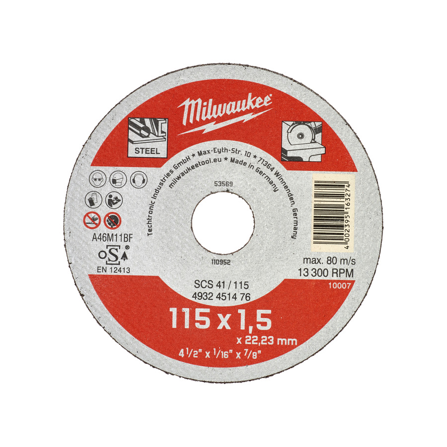 Диск отрезной по металлу MILWAUKEE Contractor SCS 41/115, D115x1.5x22.2мм 4932451476