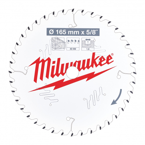 Диск пильный по дереву MILWAUKEE D165x1.6х16мм, Z40 ATB 4932471312