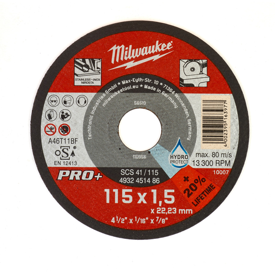 Диск отрезной по металлу/нерж. MILWAUKEE PRO+ SCS 41/115, D115x1.5x22.2мм 4932451486