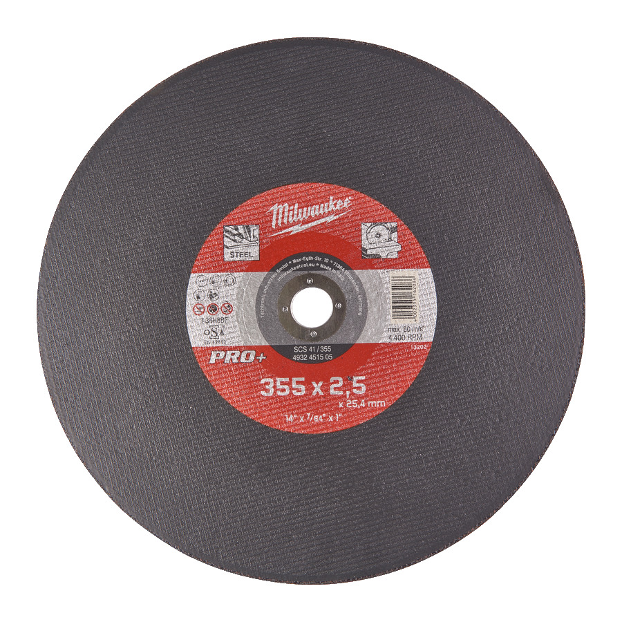 Диск отрезной по металлу MILWAUKEE PRO+ SC 41/355, D355x2.5x25.4мм 4932451505